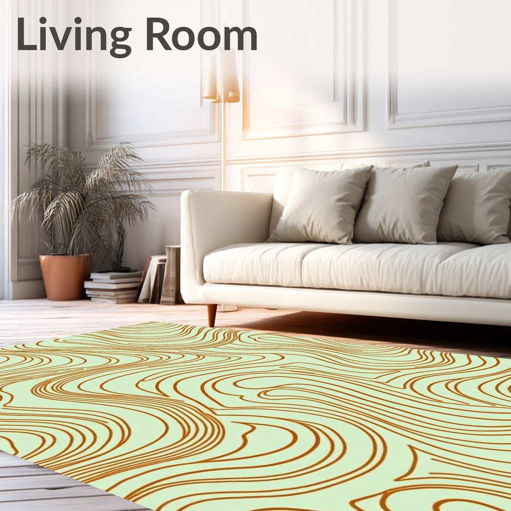 Terracotta Swirls on Pale Green Background Rug