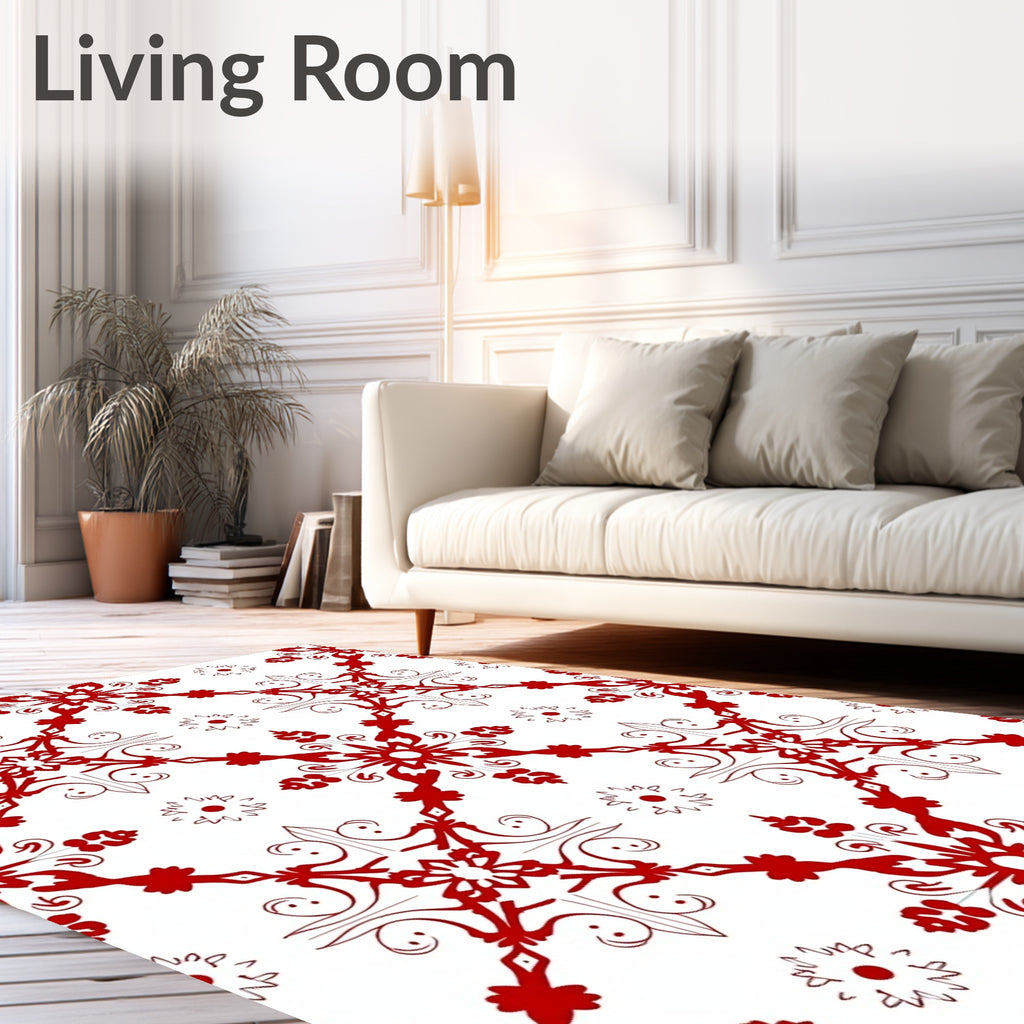 Red Ornamental Diamond Tile Rug