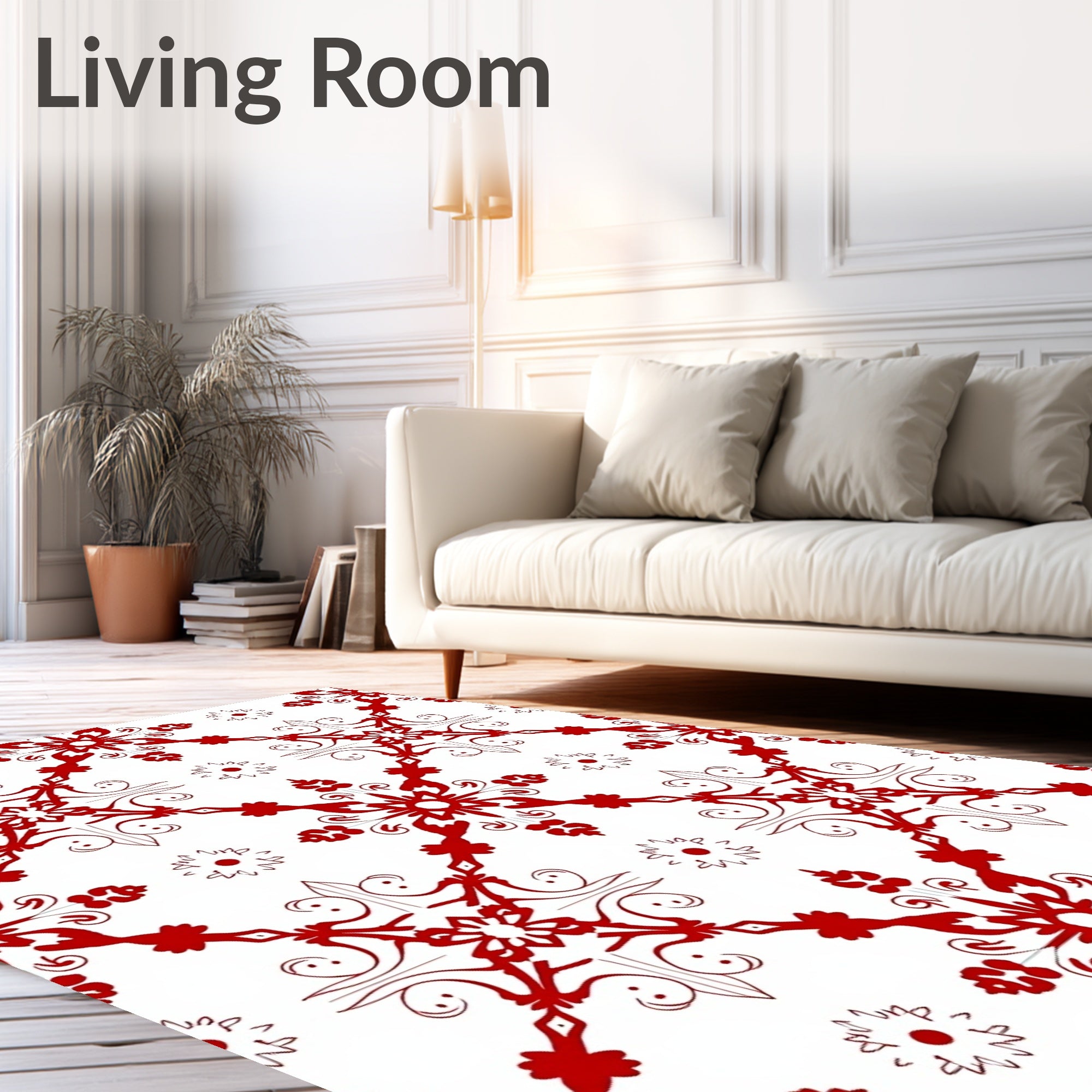 Red Ornamental Diamond Tile Rug