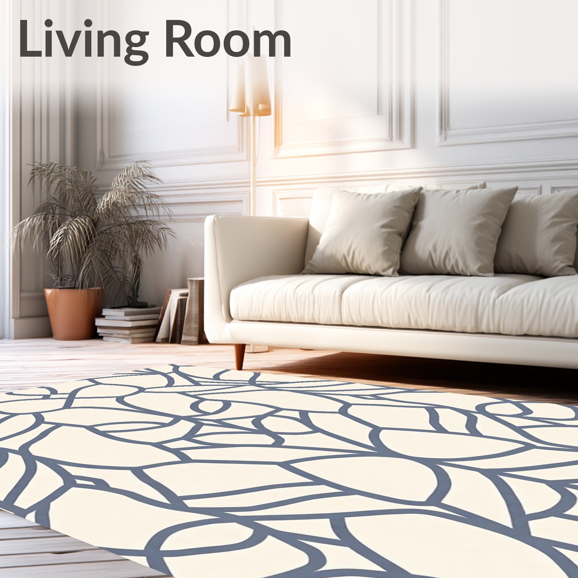 Navy Blue Overlay Art Deco Lines Rug