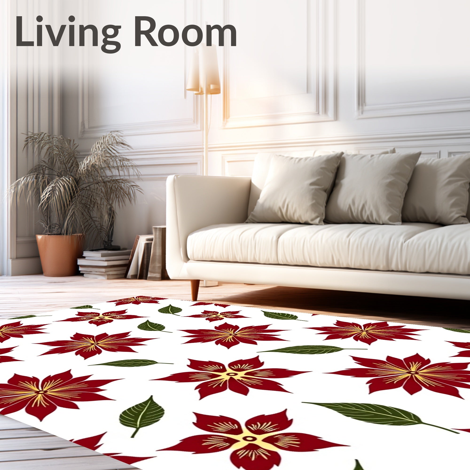 Deep Red Golden Petal Bloom Rug