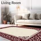 Crimson Floral Vine Scroll Border Rug