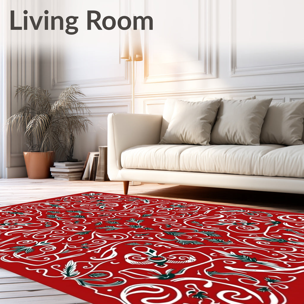 Crimson White Floral Serpentine Scroll Rug