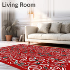 Crimson White Floral Serpentine Scroll Rug