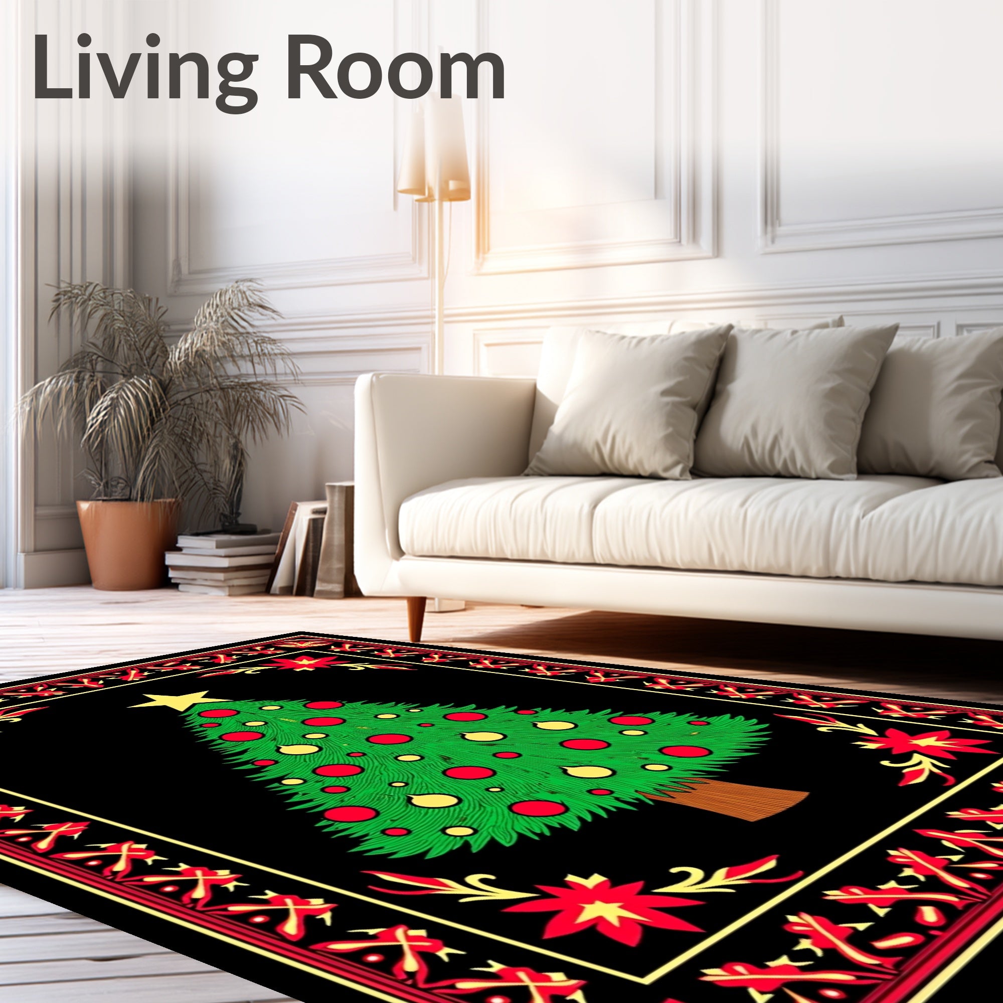 Green Christmas Tree Red Yellow Border Rug