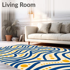 Navy Blue Golden Wave Dots Rug