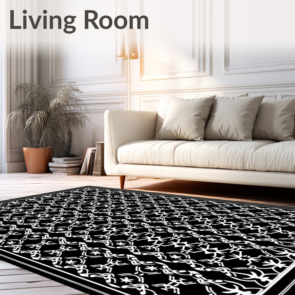 Classic Black White Geometric Mandala Rug