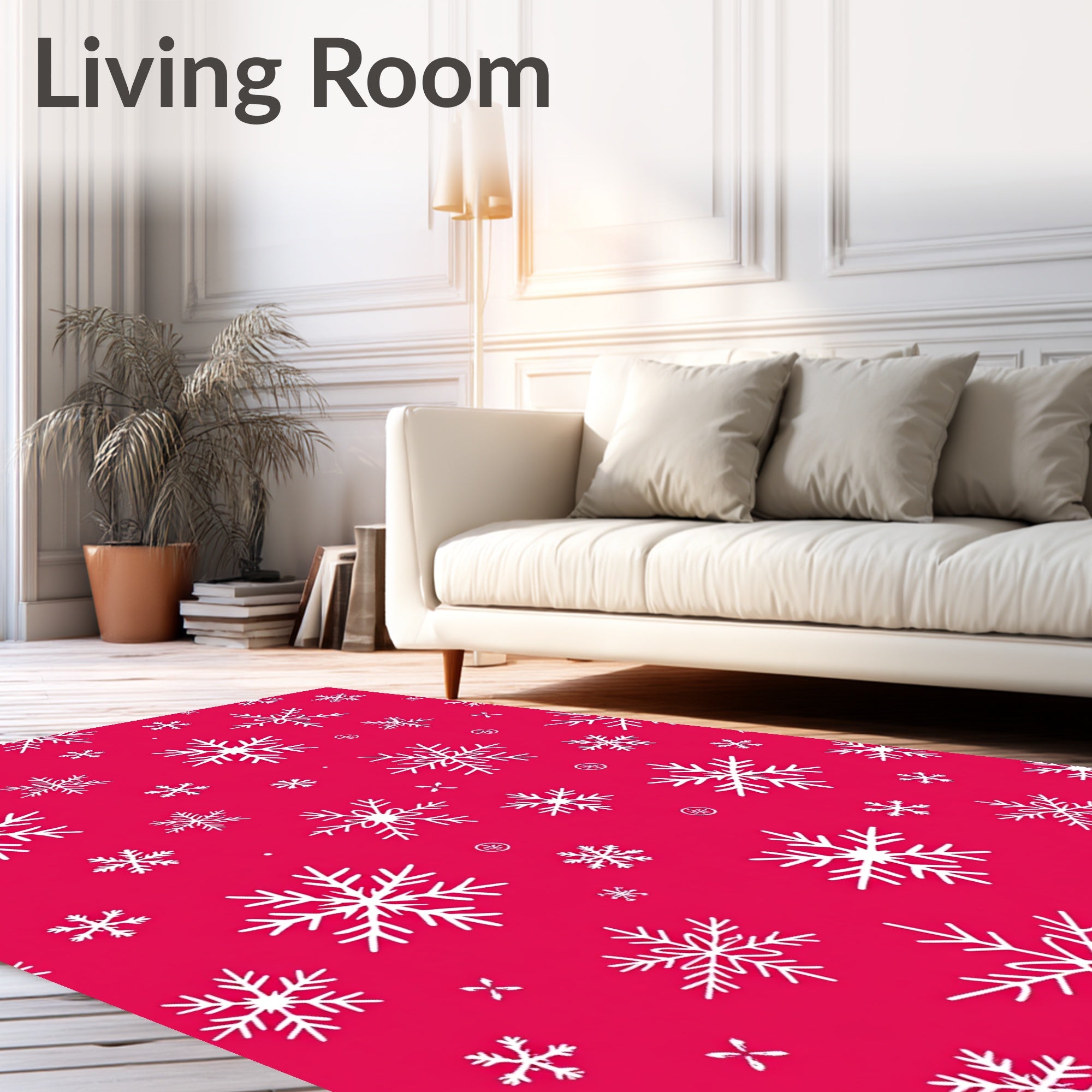 White Winter Snowflakes Crimson Field Rug