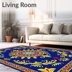 Royal Blue Sunburst Floral Medallion Rug