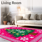Pink Christmas Tree Snowflake Border Rug