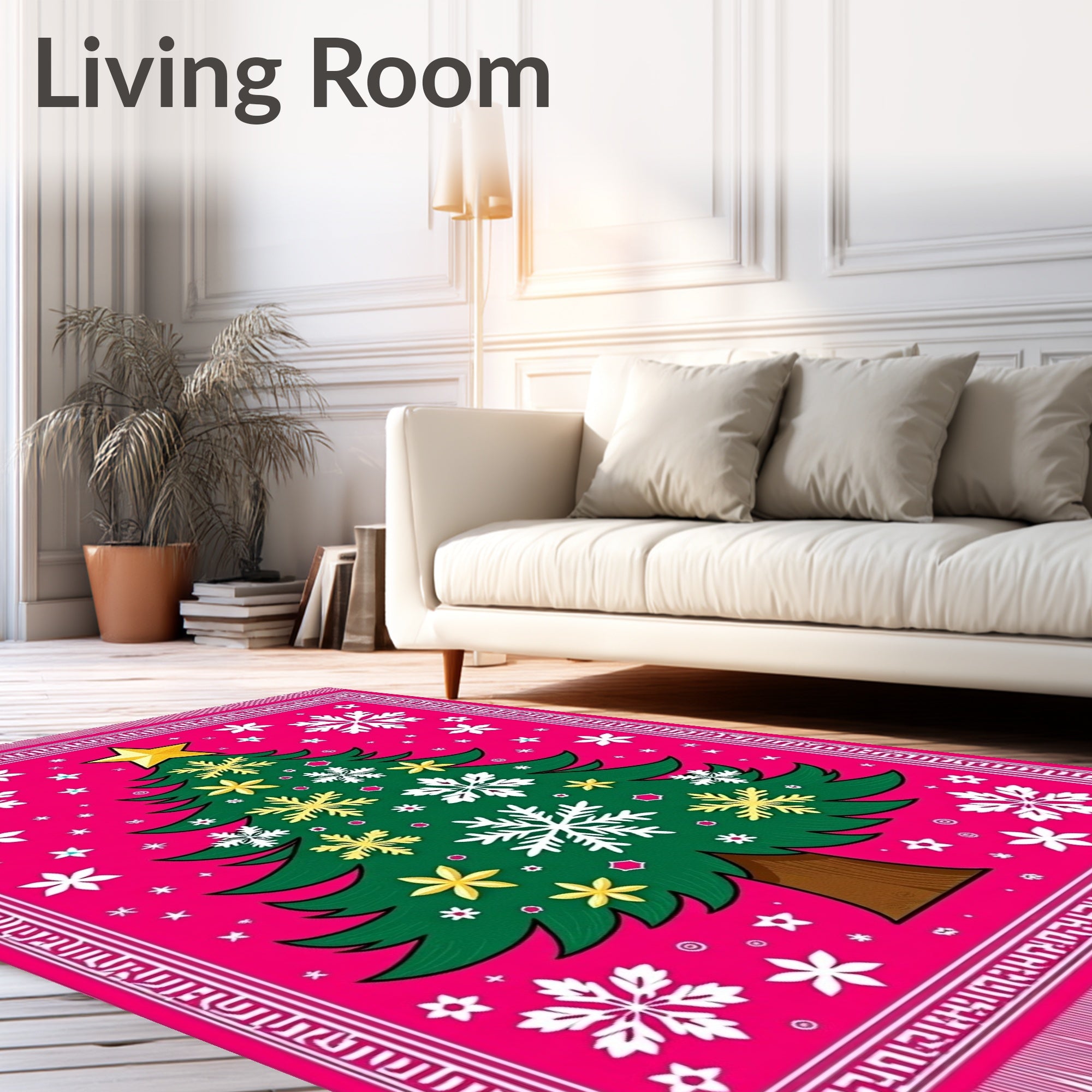 Pink Christmas Tree Snowflake Border Rug
