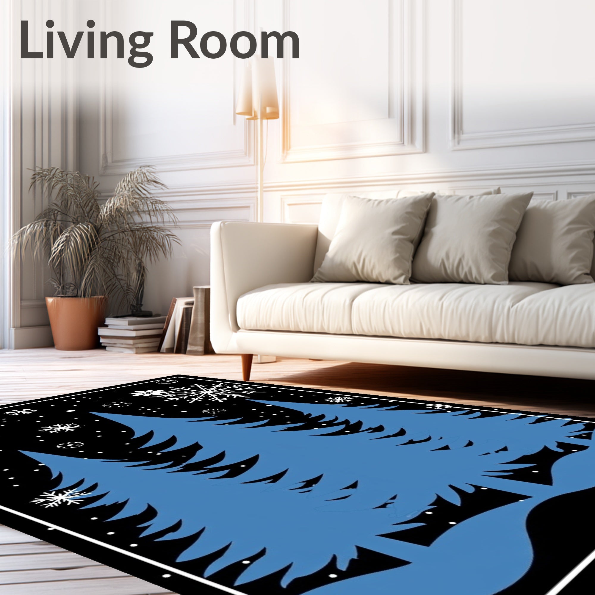 Blue Pine Forest Snowfall Rug