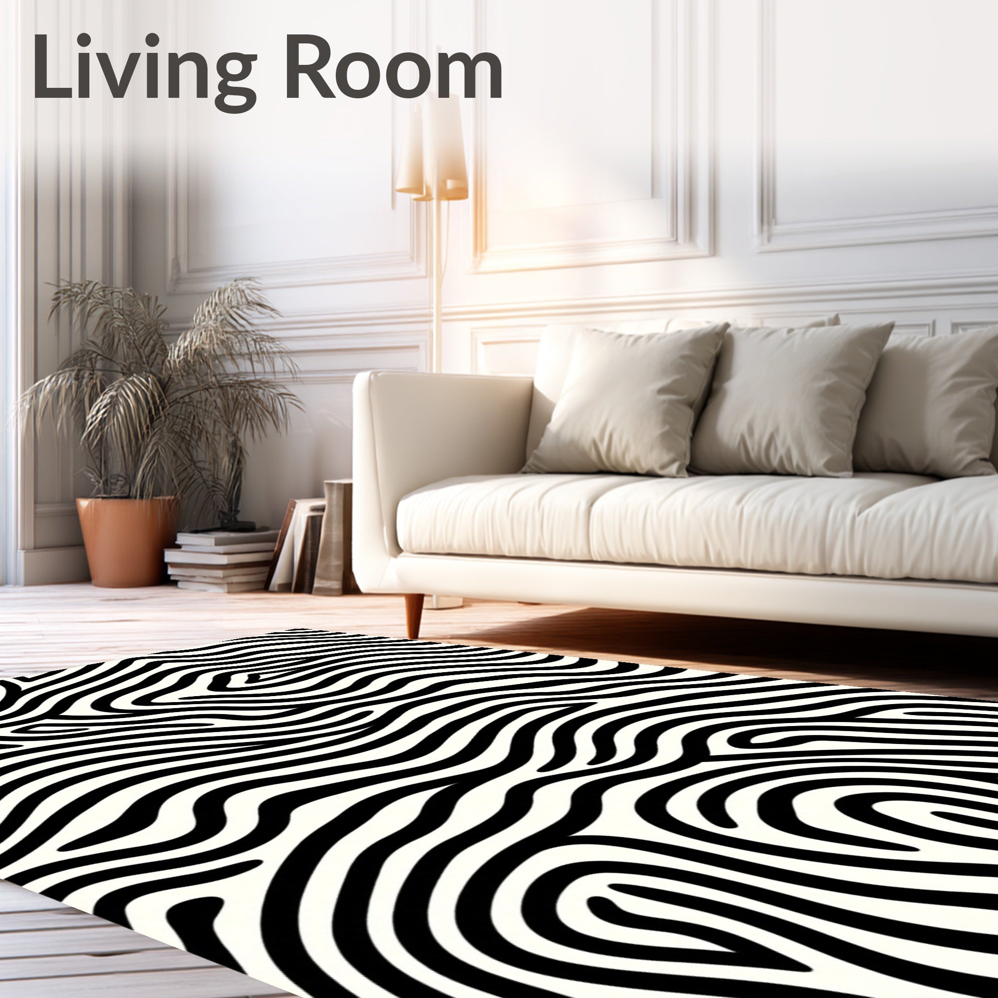 Black and White Wavy Stripe Abstract Rug