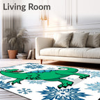 Green Dinosaur With Blue Snowflakes Rug