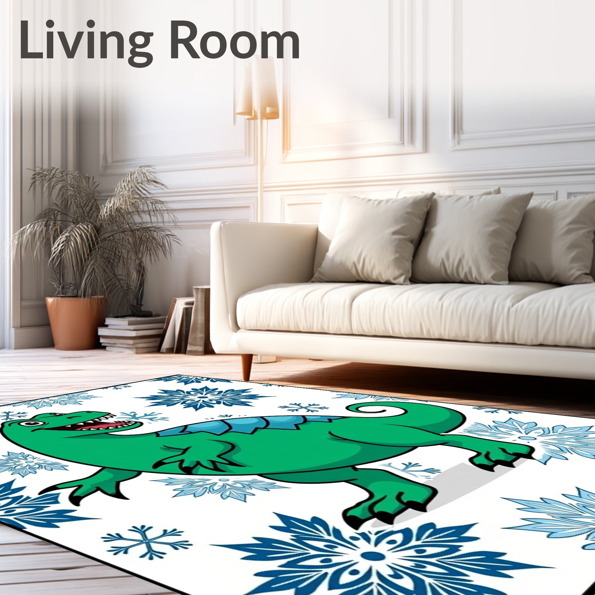 Green Dinosaur With Blue Snowflakes Rug