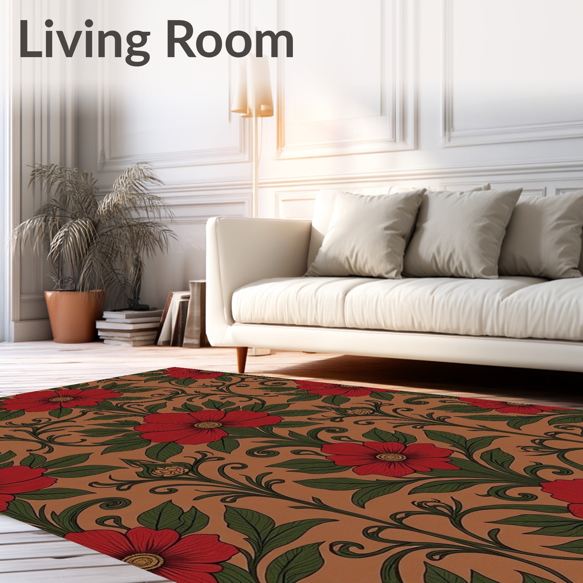 Red Floral Scrollwork Garden Rug