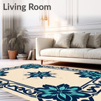 Deep Teal Floral Scrollwork Square Rug