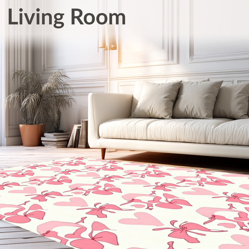 Pink Hearts and Bows Repeating Pattern Rug