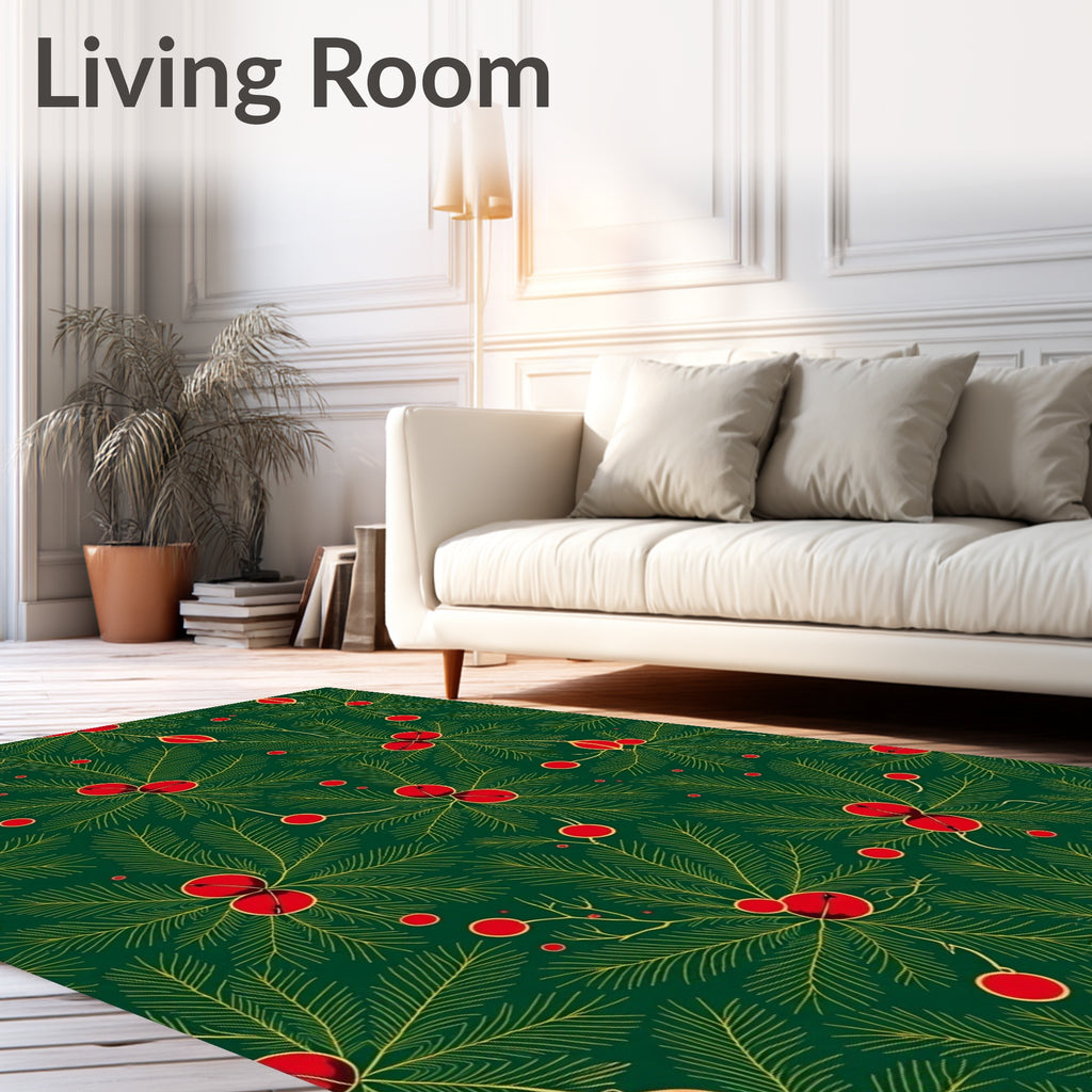 Emerald Green Pine Berry Accents Rug