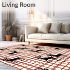 Cream Red Plaid Deer Silhouette Rug