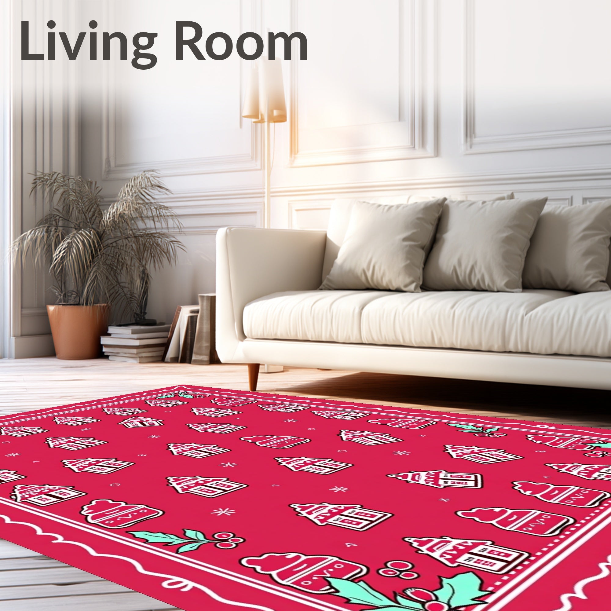 Red Gingerbread Houses Holly Rug