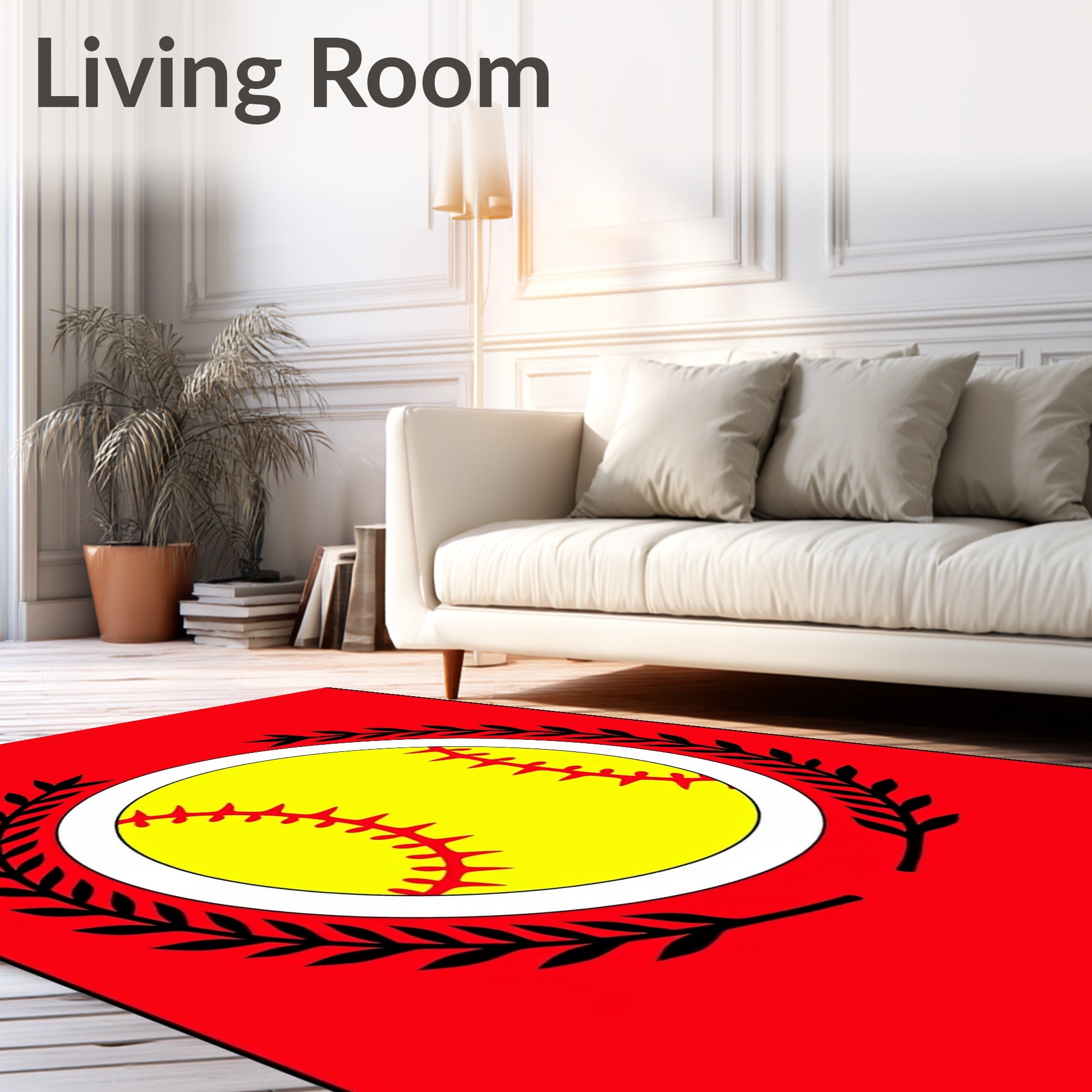 Bold Yellow Softball Red Wreath Rug