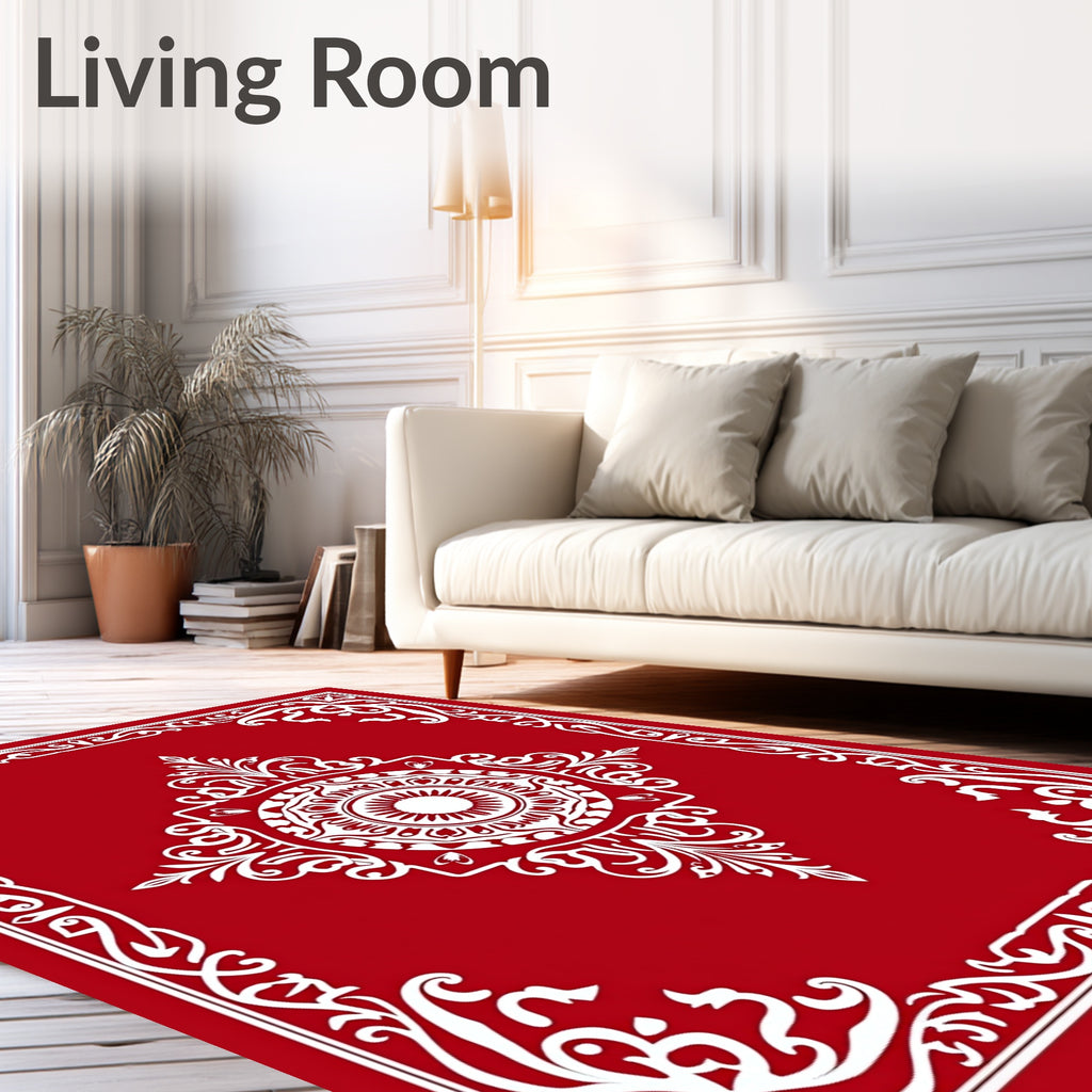 Crimson White Elaborate Medallion Frame Rug