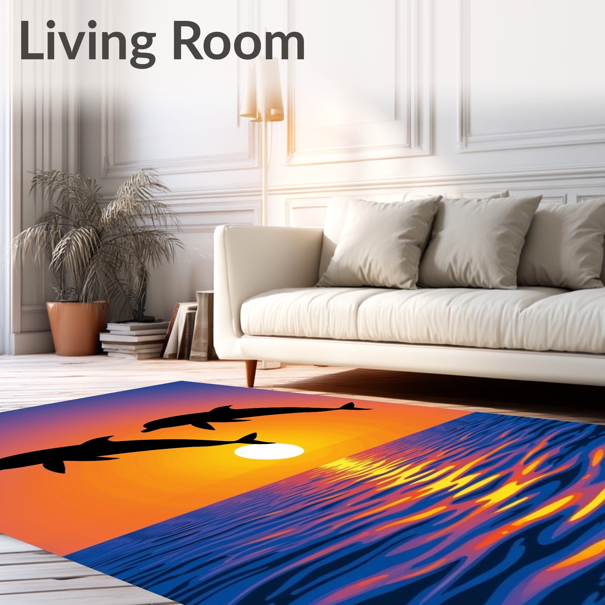 Jumping Dolphins Vivid Sunset Ocean Reflection Rug