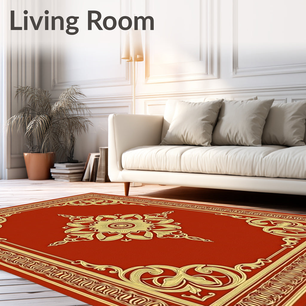 Red and Gold Floral Medallion Border Rug