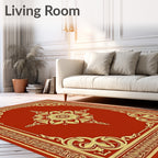 Red and Gold Floral Medallion Border Rug