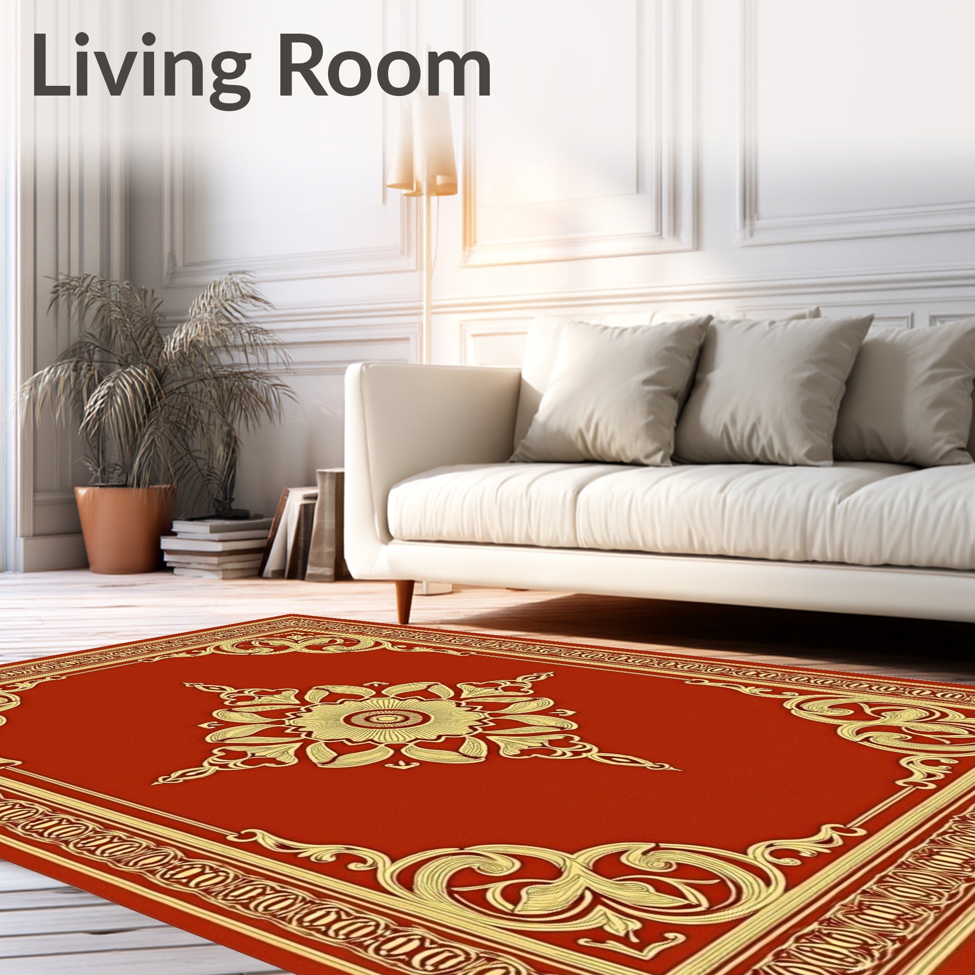 Red and Gold Floral Medallion Border Rug