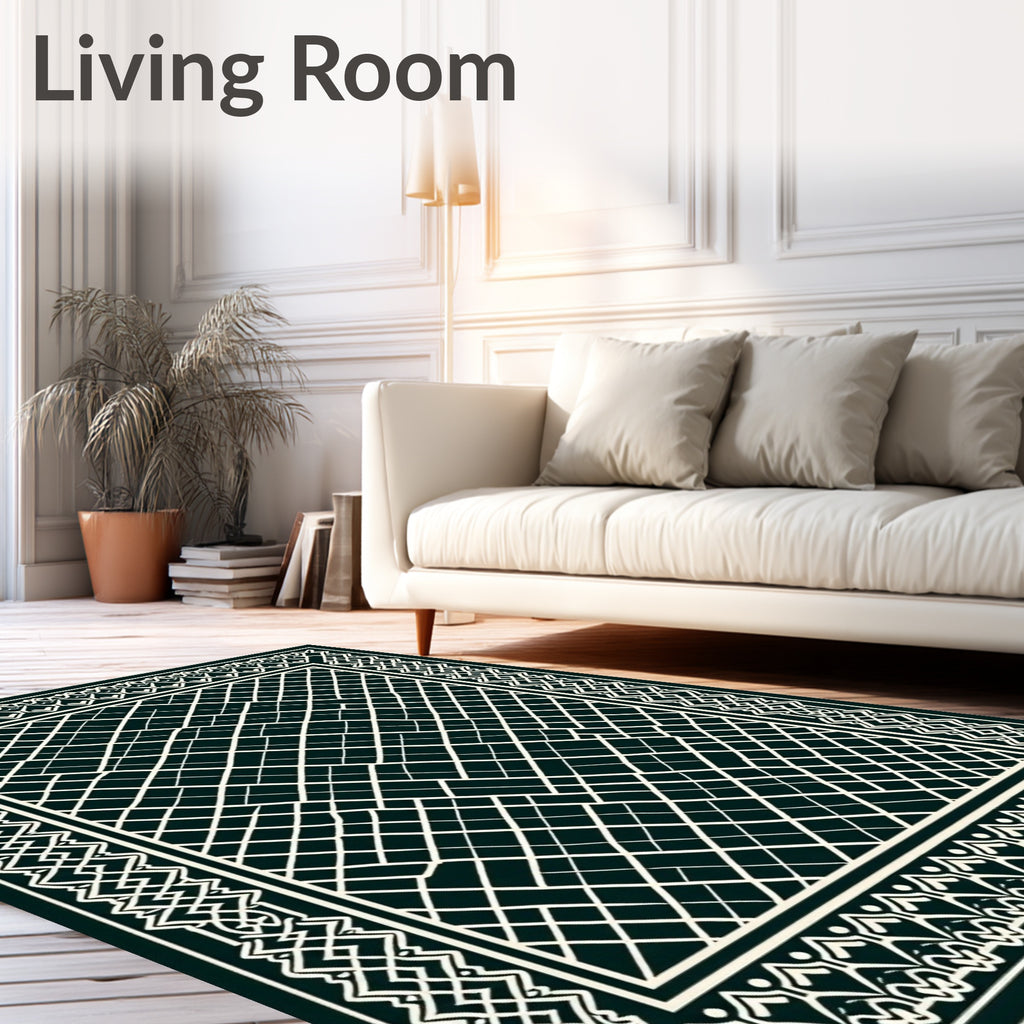 Dark Teal Diamond Lattice Geometric Rug