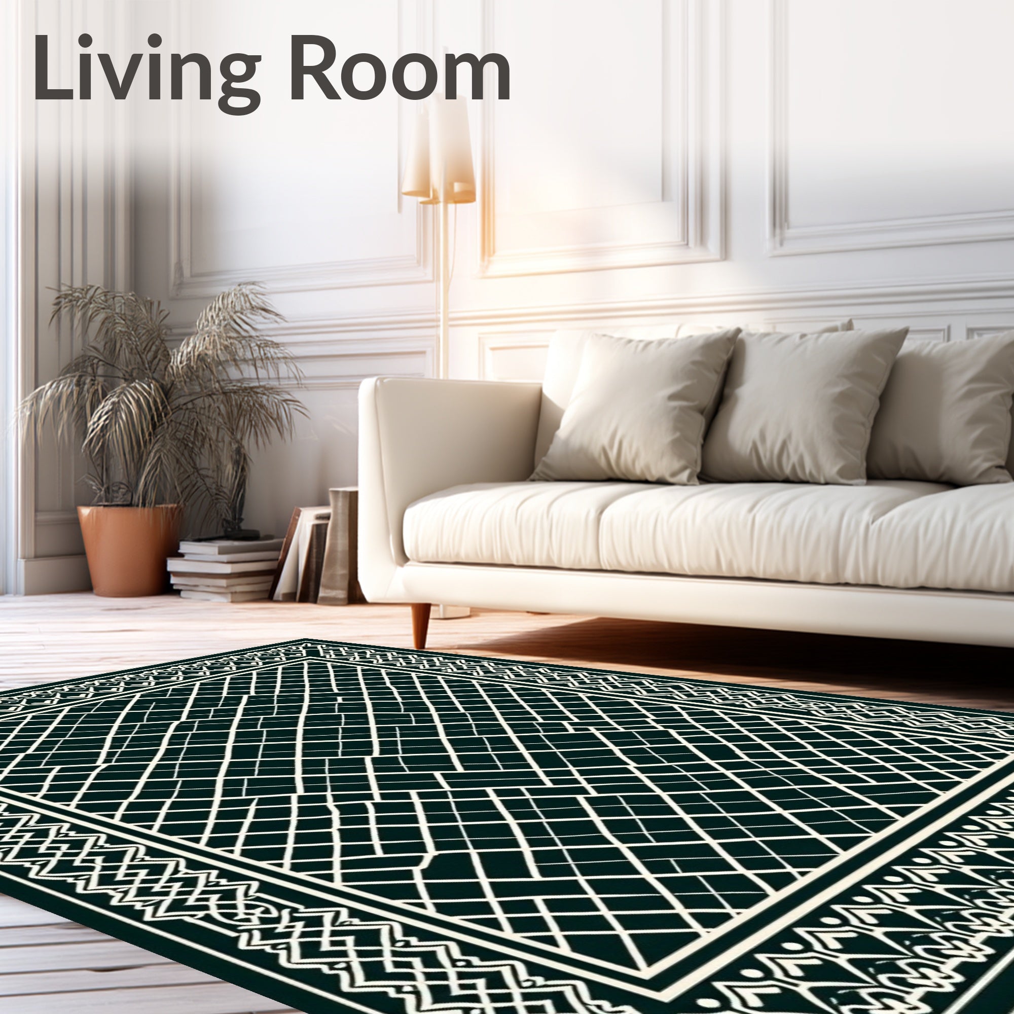 Dark Teal Diamond Lattice Geometric Rug
