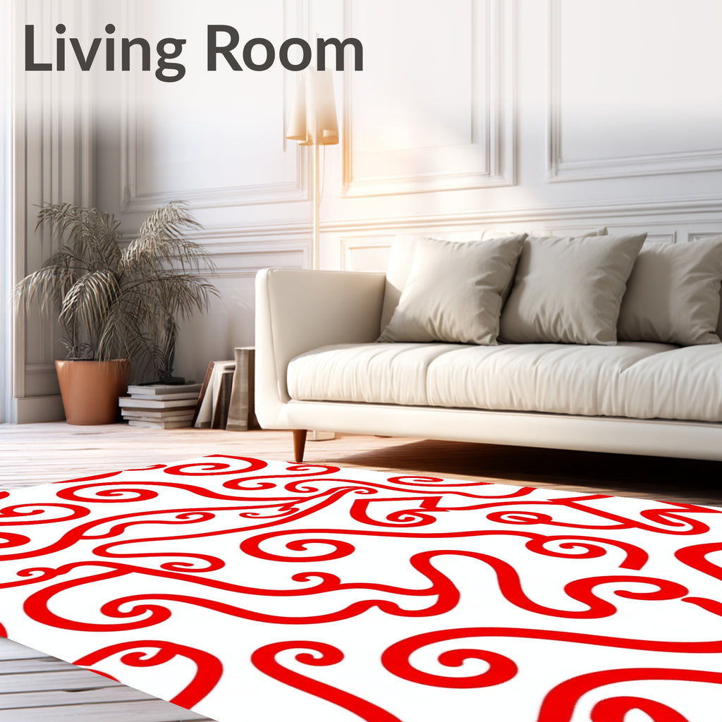 Crimson Swirls Curving Abstract Lines Rug