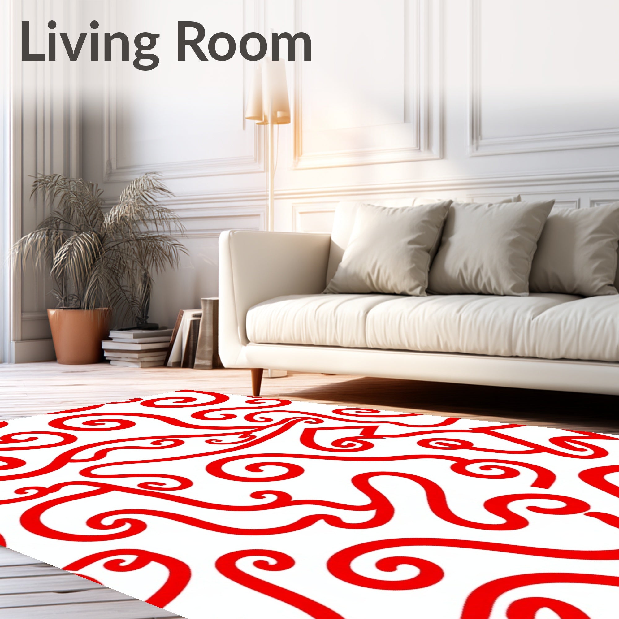 Crimson Swirls Curving Abstract Lines Rug