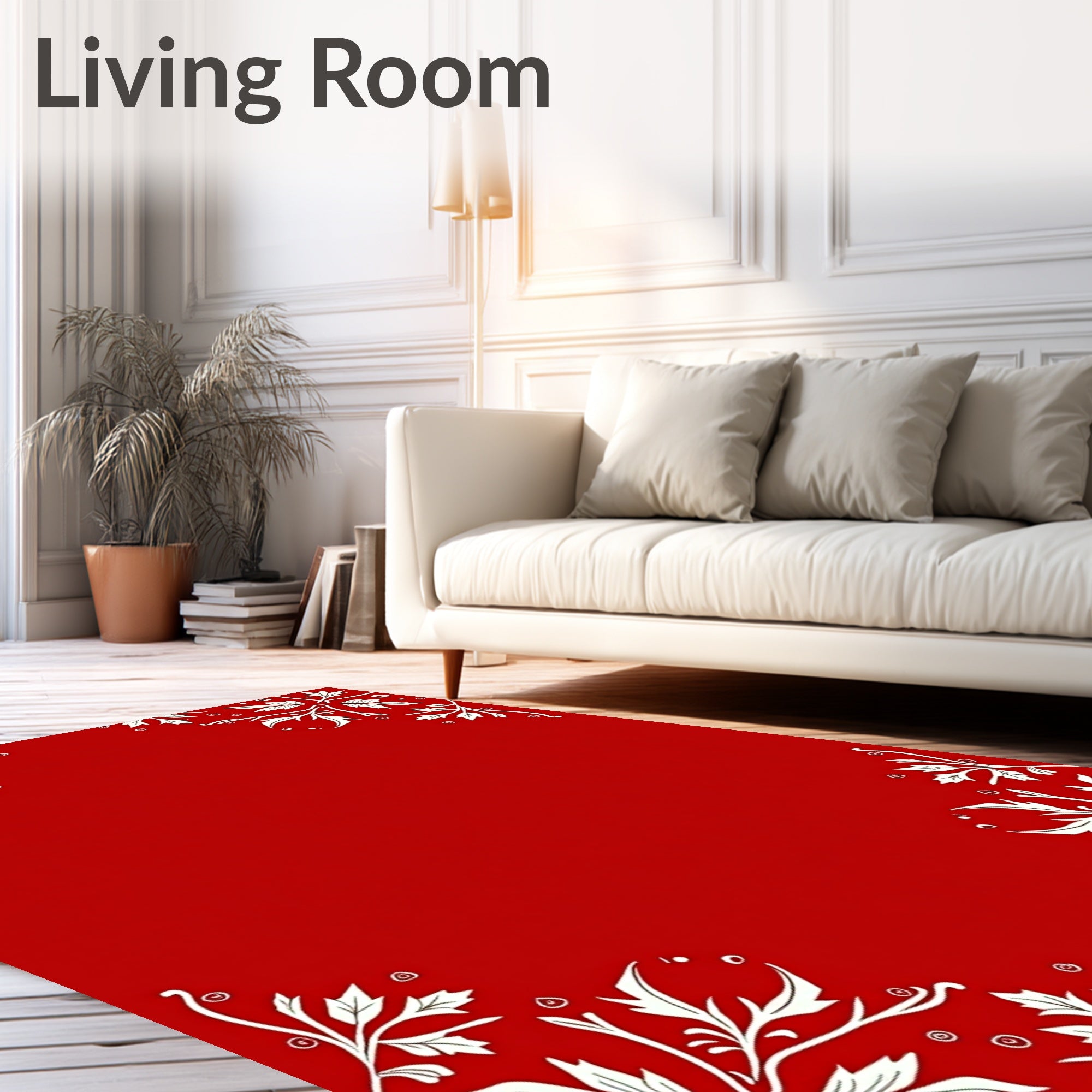 Elegant Crimson Floral Corner Overlay Rug