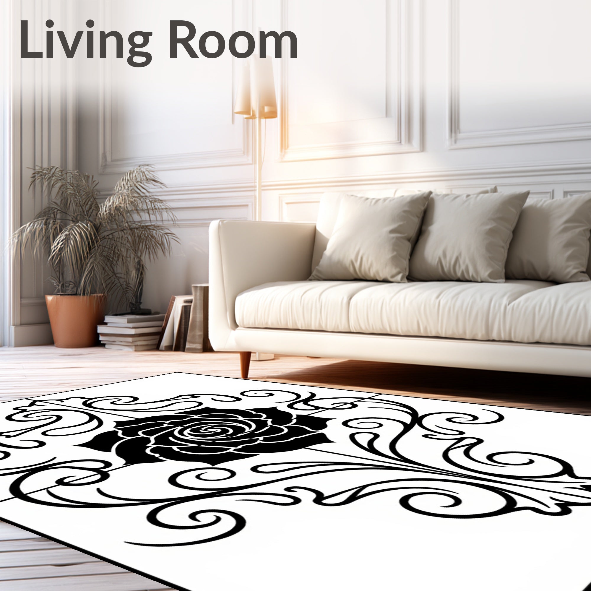 Black Rose Floral Scrollwork Medallion Rug
