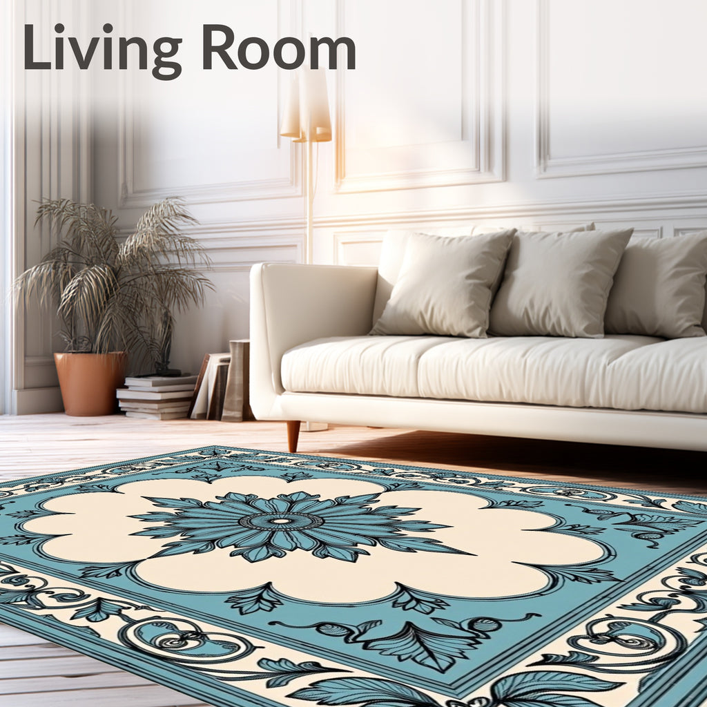 Ornate Teal Floral Arabesque Rug