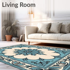 Ornate Teal Floral Arabesque Rug