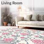 Pink Gray Floral Damask Lattice Rug