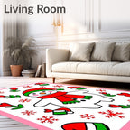Cheerful Snowman Red Green Christmas Elements Rug