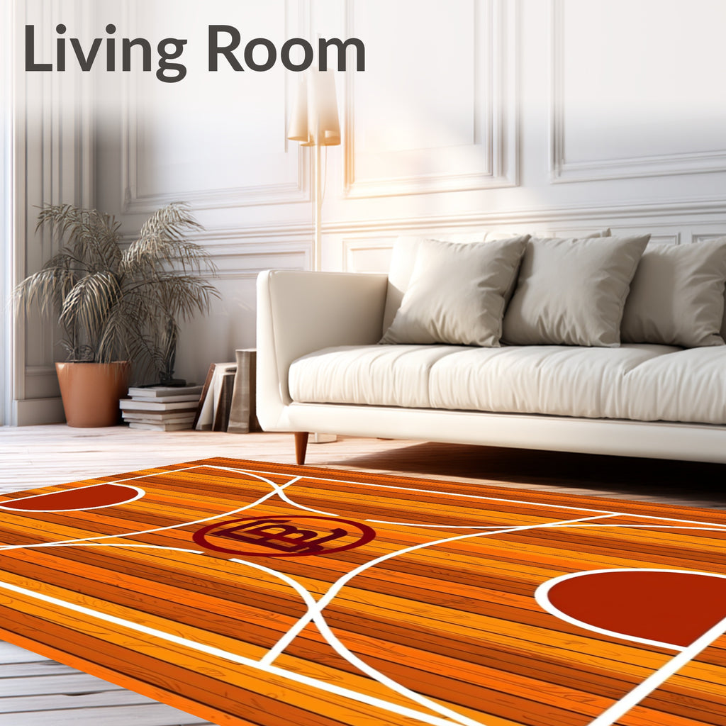 Wood Grain Basketball Court Emblem Rug