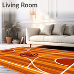 Wood Grain Basketball Court Emblem Rug