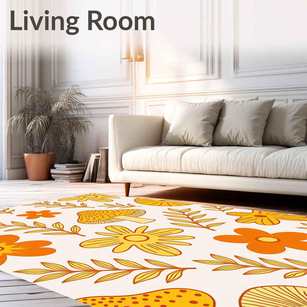 Groovy Orange Yellow Floral Mushroom Patchwork Rug