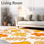 Groovy Orange Yellow Floral Mushroom Patchwork Rug