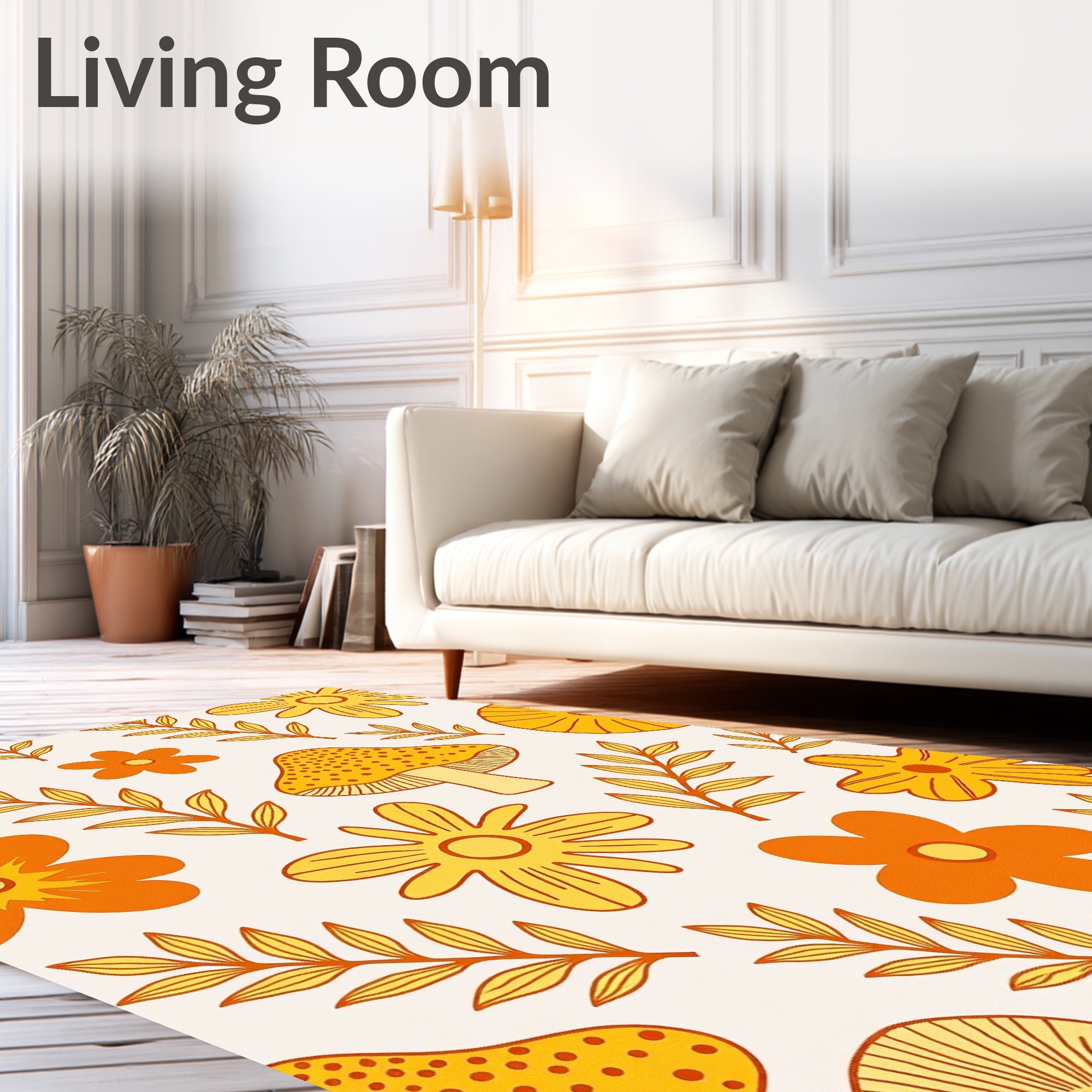 Groovy Orange Yellow Floral Mushroom Patchwork Rug