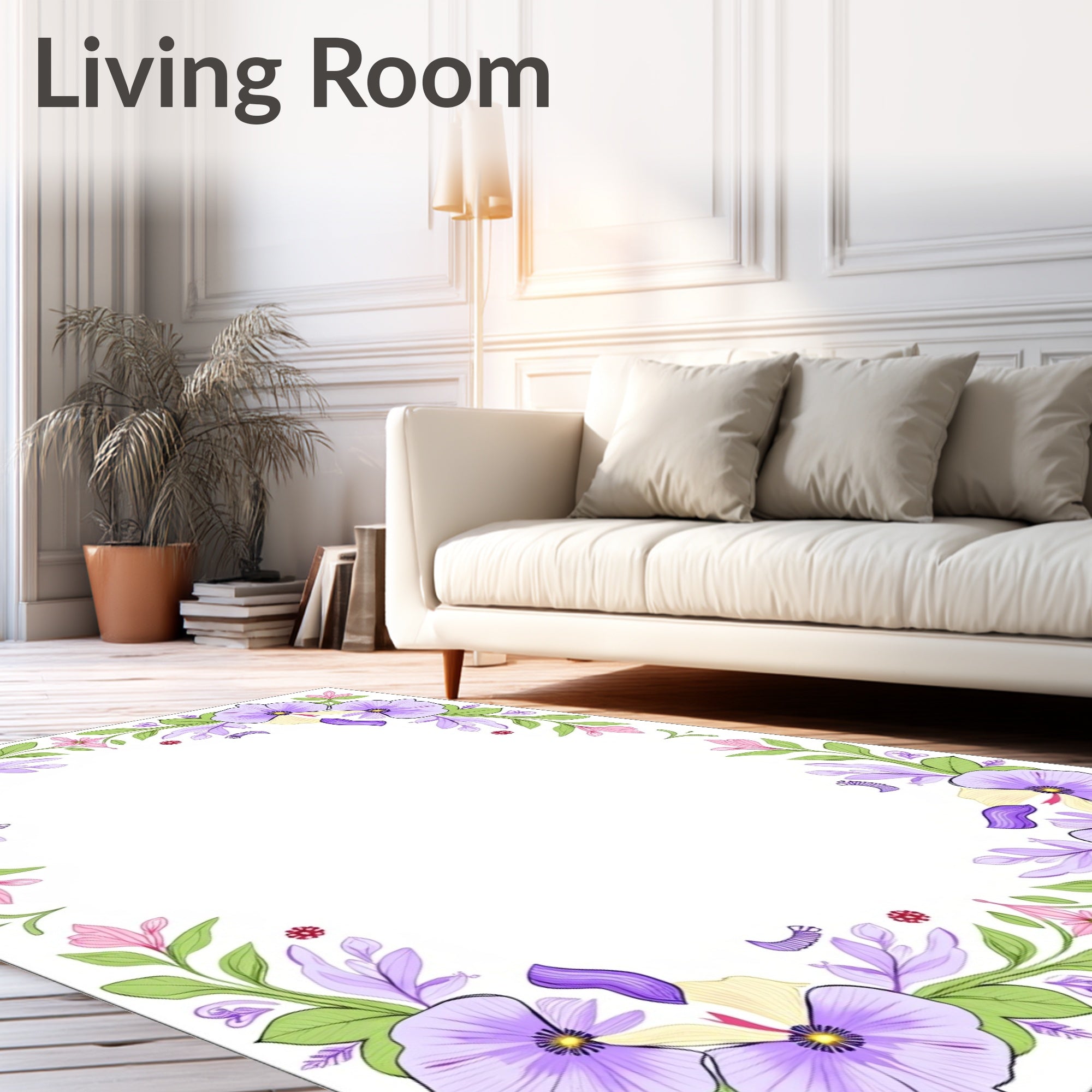 Lavender Floral Border Garden Accent Rug