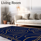 Deep Blue Gold Swirl Art Deco Rug