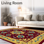 Crimson Gold Blue Floral Medallion Rug