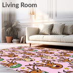 Pink Reindeer Stars Whimsical Holiday Rug